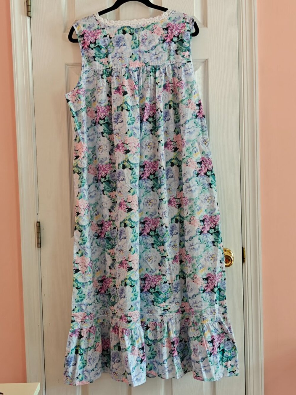 EILEEN WEST Floral Nightgown XL Cotton Lace Trim Sleep Dress Cottagecore - Picture 7 of 7